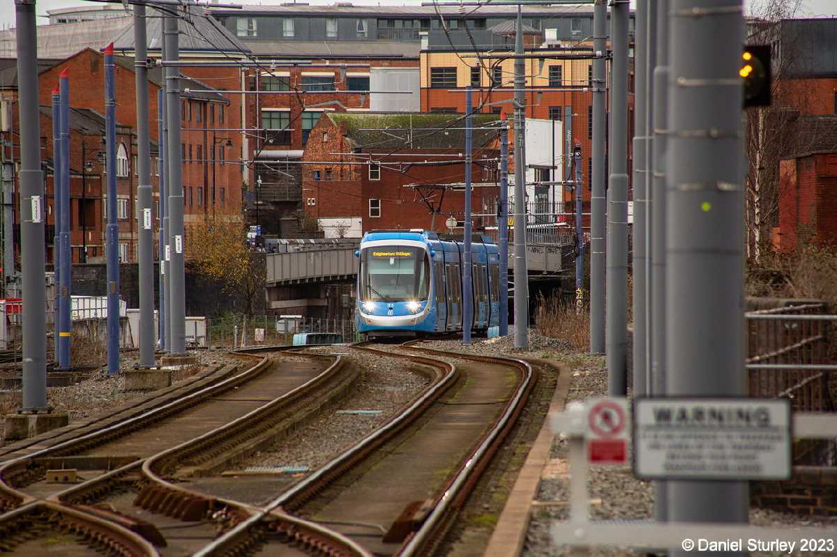 Birmingham, the Metro Arriving at St Chad's - 26th December 2023