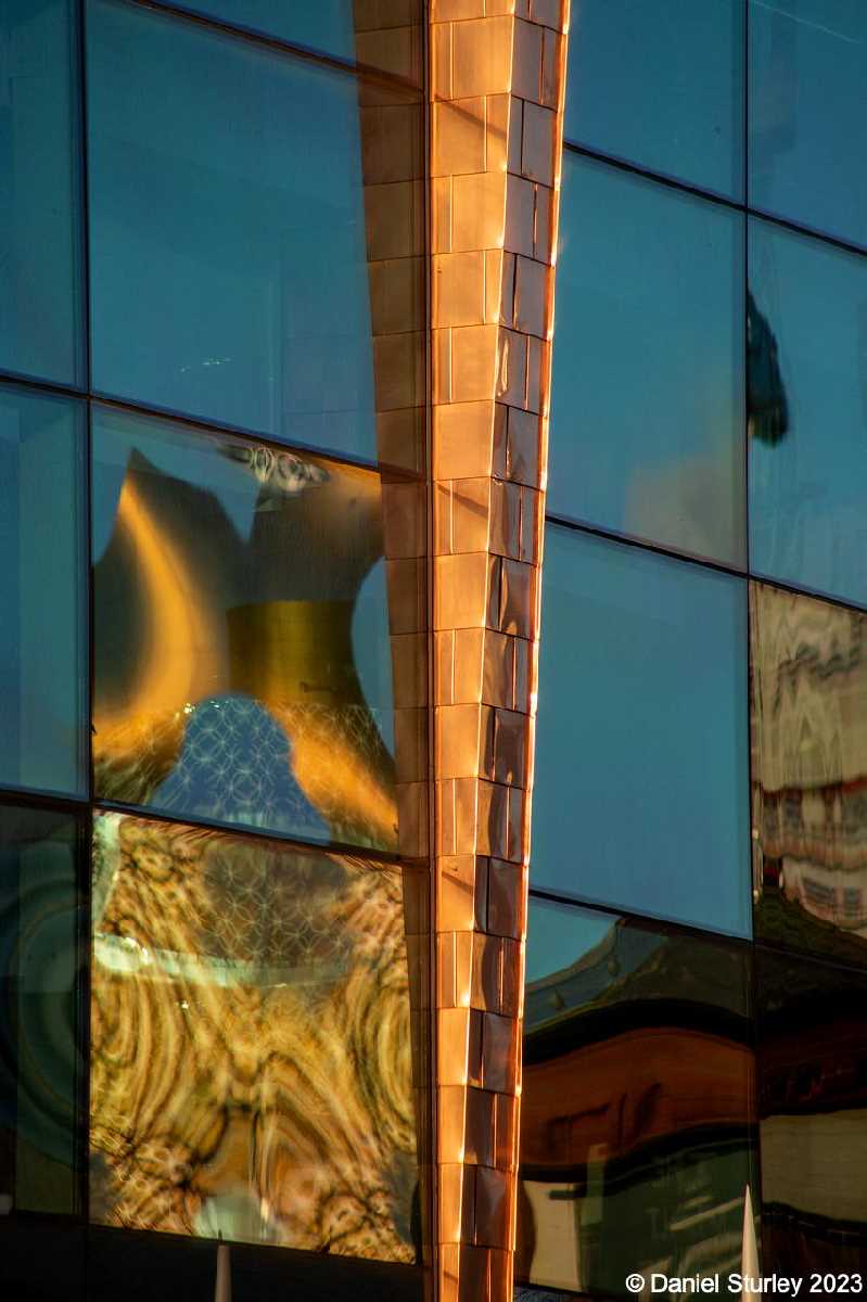Birmingham, Reflection of the Library in the Arena - 28th November 2023