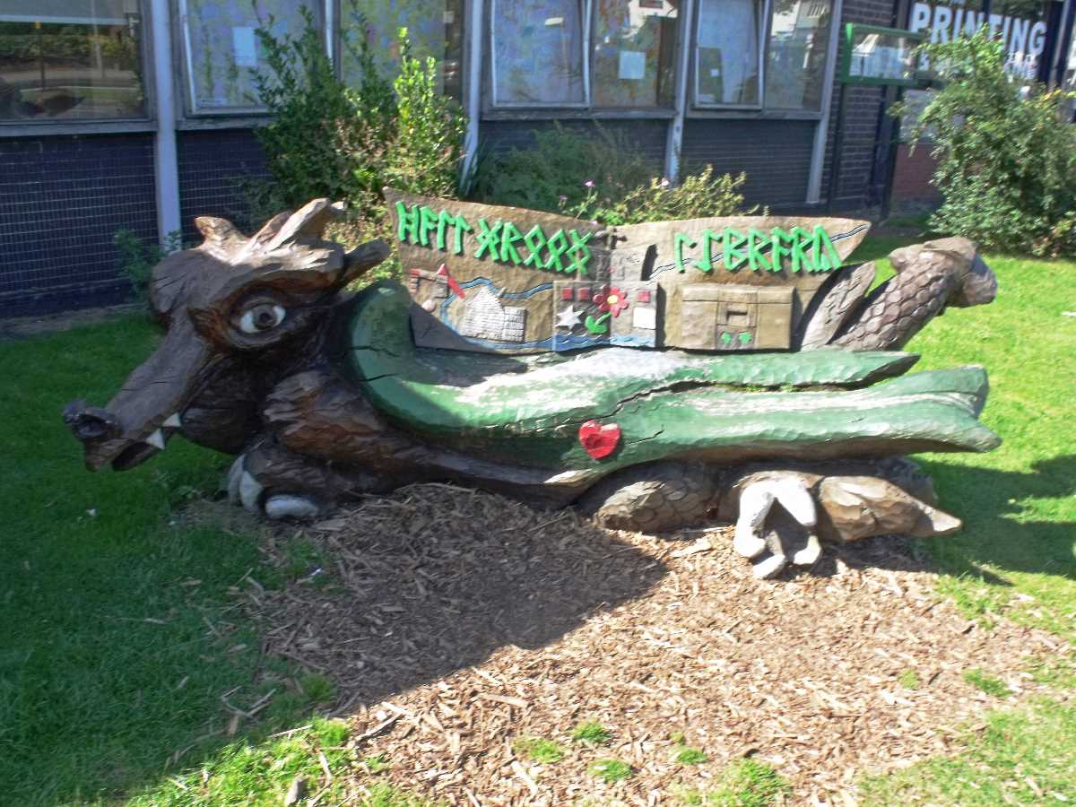 Dragon bench at Hall Green Library