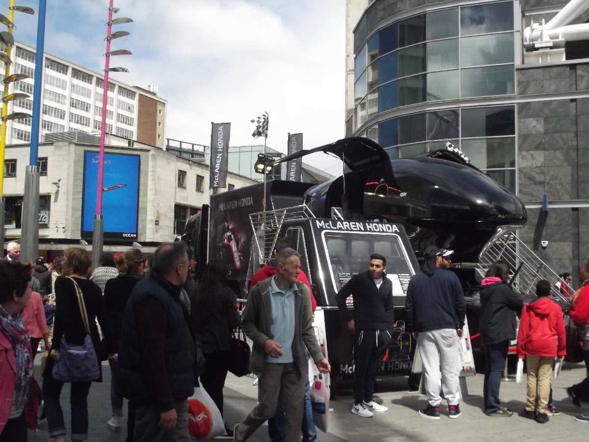 Simulator Rides, customised lorries and buses in Rotunda Square at the Bullring