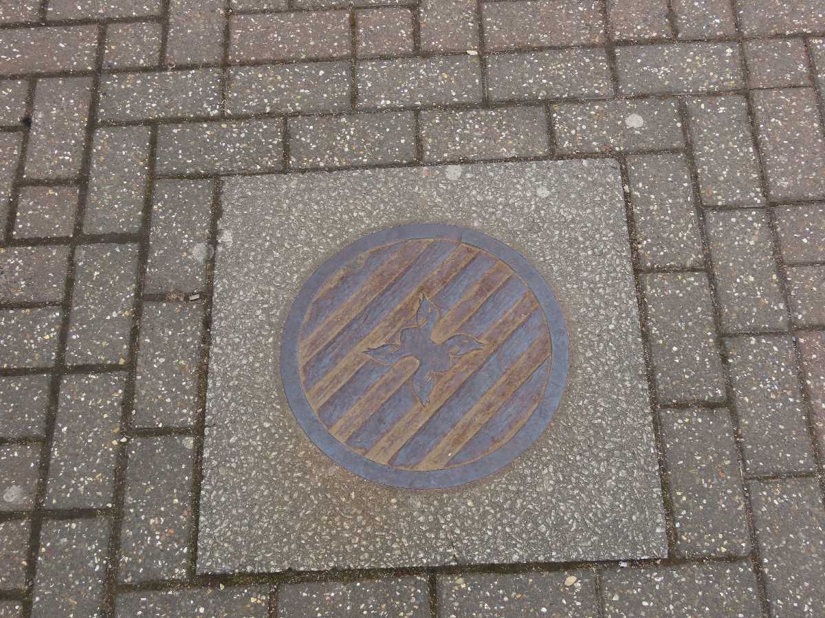 Some of the pavement sculpture circles at the original Midland Metro tram stops